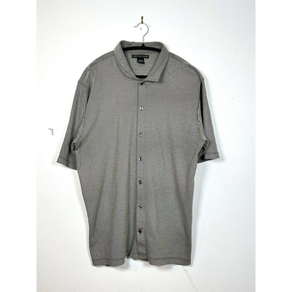 GEOFFREY BEENE Mens‎ XL Double Cotton Print Button Down Shirt Gray Stripe Knit
